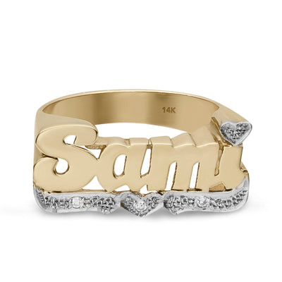 Name Ring with Diamond Heart Ribbon 14K Gold - Style 1 - bayamjewelry