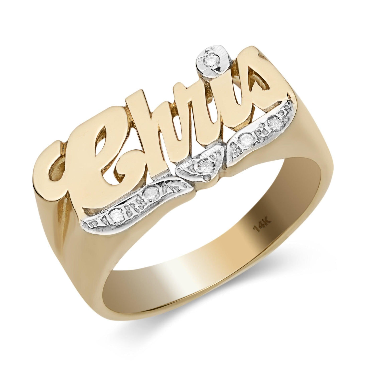 Name Ring with Diamond Heart Ribbon 14K Gold - Style 5 - bayamjewelry