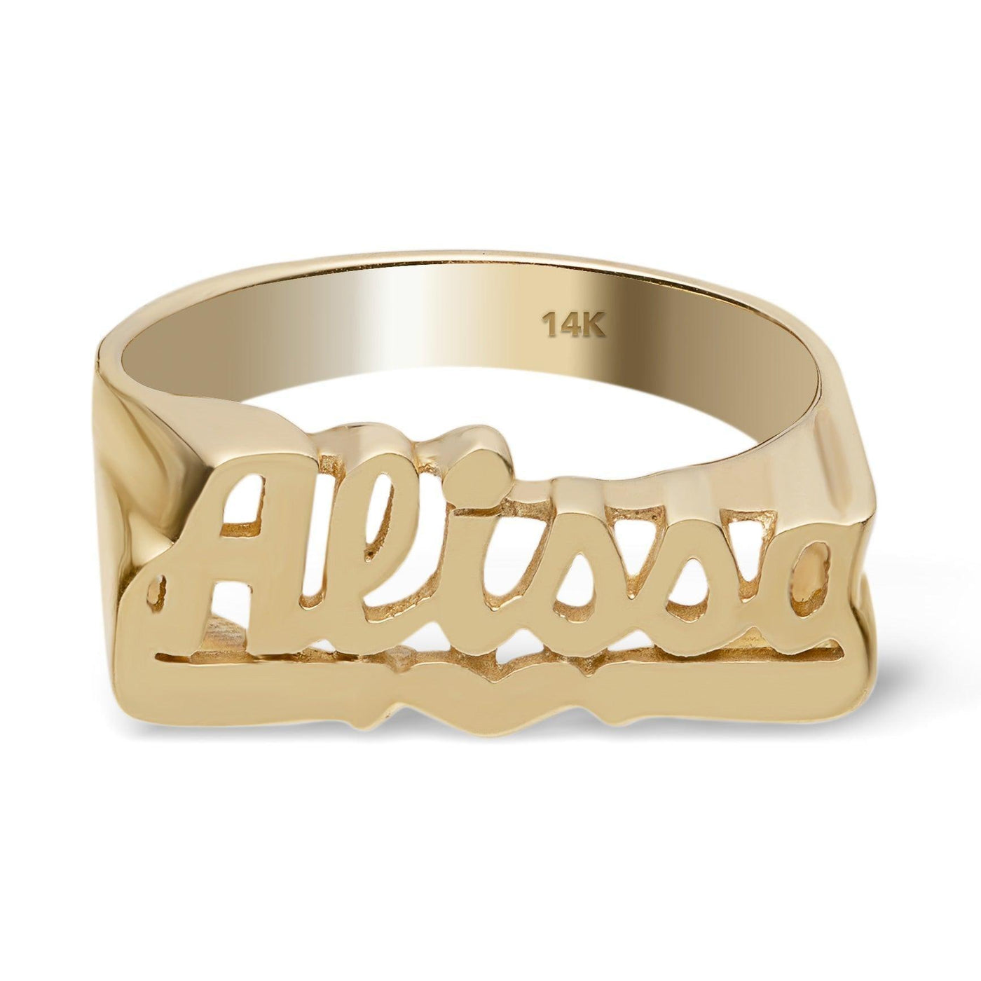 Name Ring with Heart Ribbon 14K Gold - Style 14 - bayamjewelry