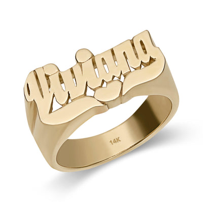 Name Ring with Heart Ribbon 14K Gold - Style 2 - bayamjewelry