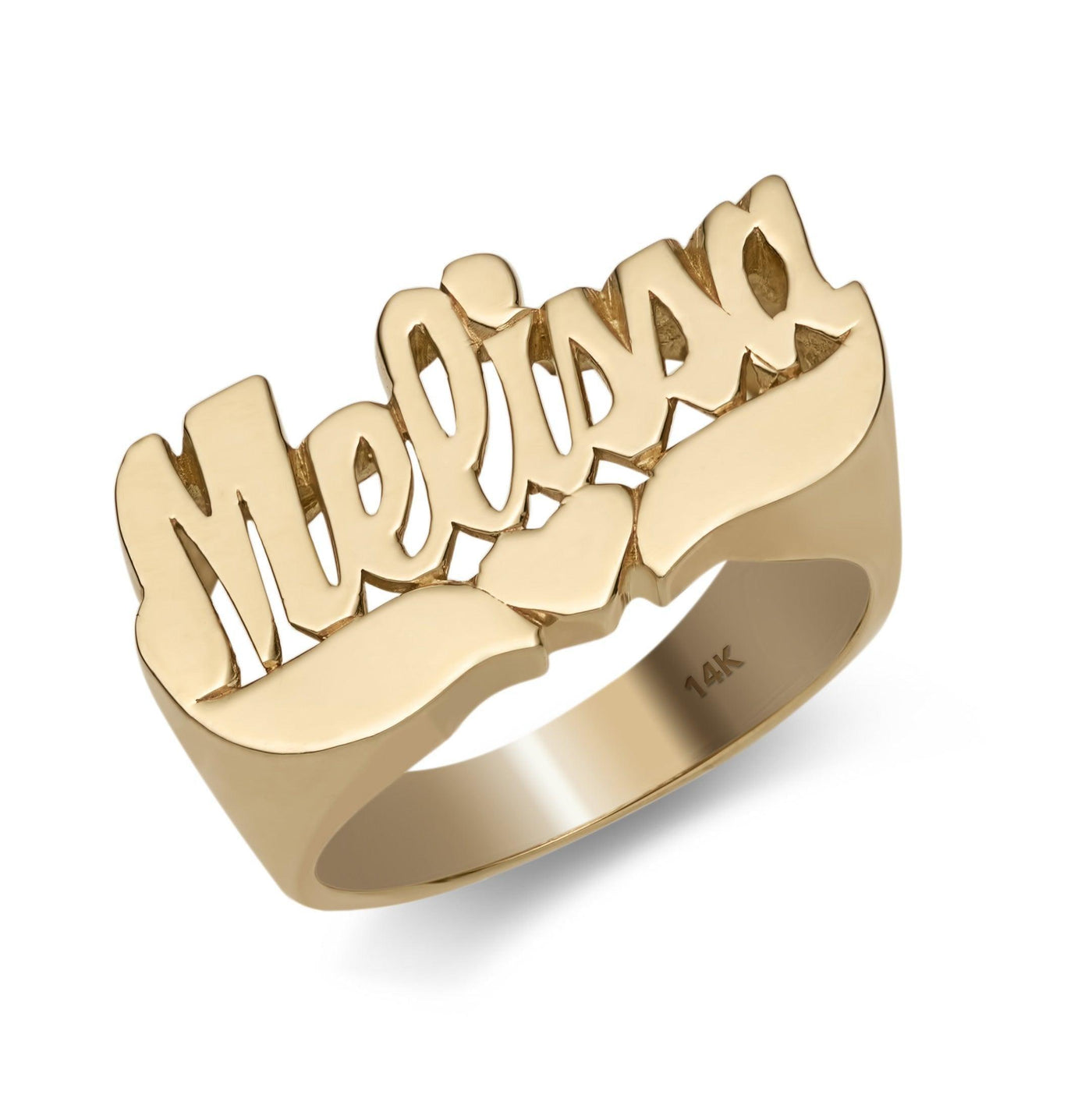 Name Ring with Heart Ribbon 14K Gold - Style 20 - bayamjewelry