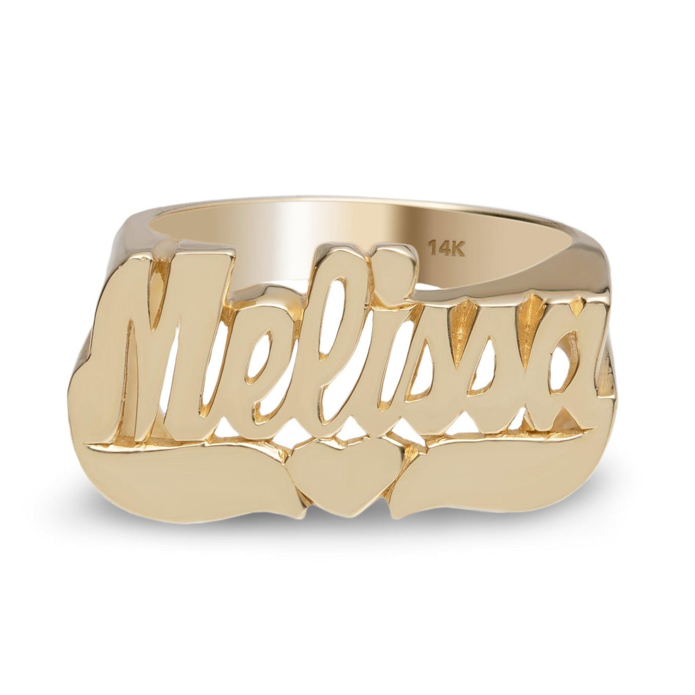 Name Ring with Heart Ribbon 14K Gold - Style 20 - bayamjewelry