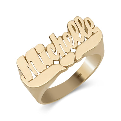 Name Ring with Heart Ribbon 14K Gold - Style 9 - bayamjewelry