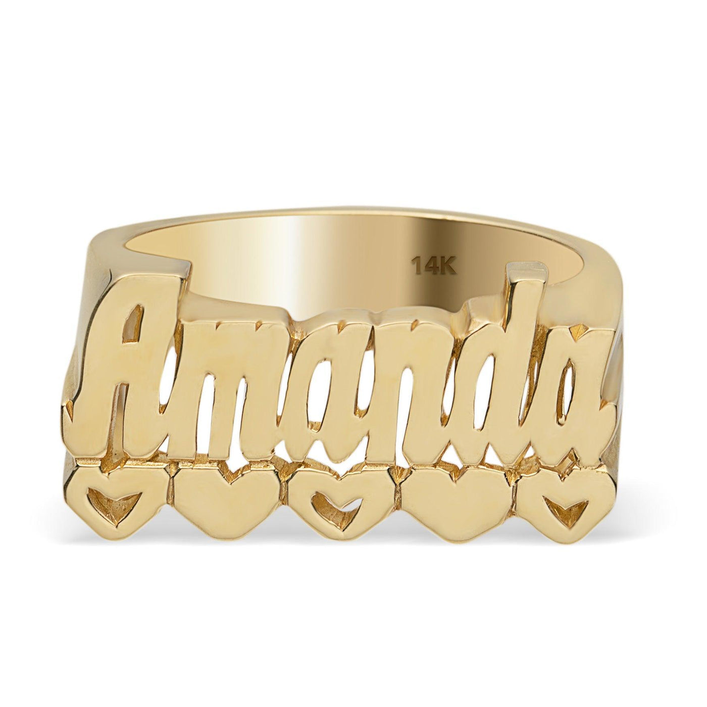 Name Ring with Hearts 14K Gold - Style 17 - bayamjewelry