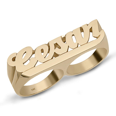 Name Two-Finger Ring 14K Gold - Style 3 - bayamjewelry