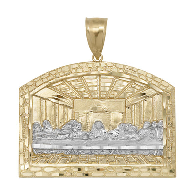 Nugget Bordered Textured Last Supper Pendant Solid 10K Yellow Gold - bayamjewelry