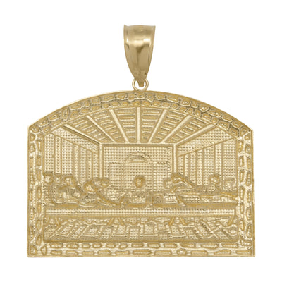 Nugget Bordered Textured Last Supper Pendant Solid 10K Yellow Gold - bayamjewelry