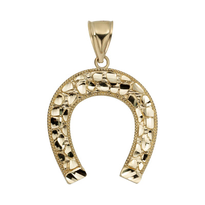 Nugget Style Horseshoe Pendant Solid 10K Yellow Gold - bayamjewelry