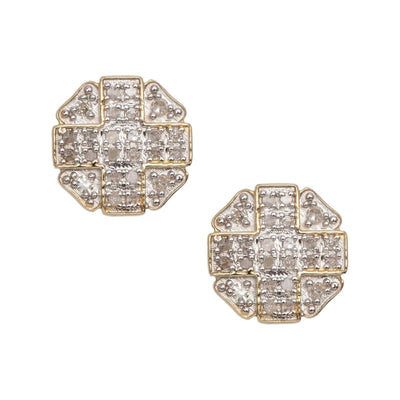 Octagonal Design Micro-Pavé Diamond Stud Earrings 0.17ct 10K Yellow Gold - bayamjewelry