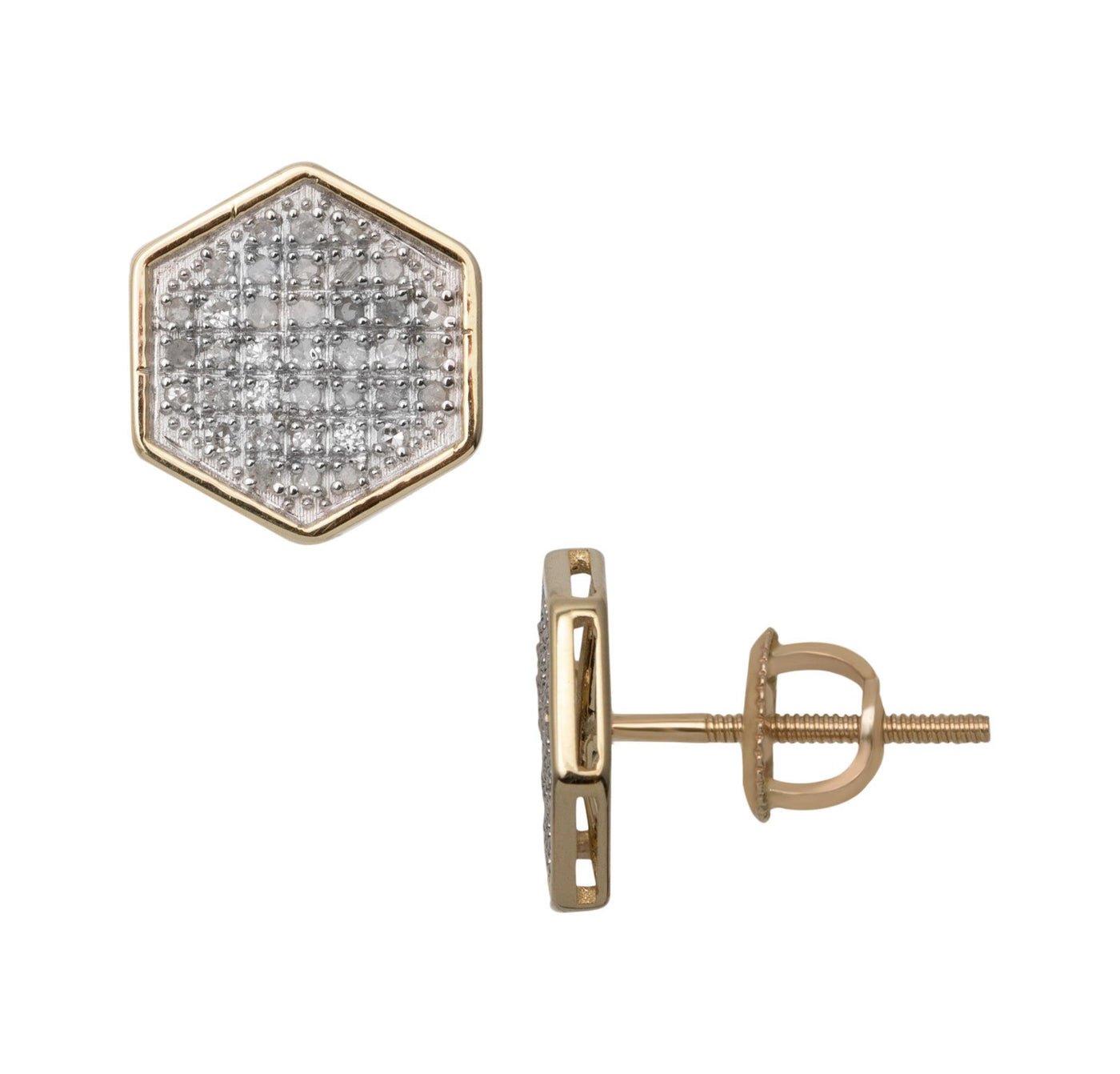 Octagonal Micro-Pavé Diamond Stud Earrings 0.22ct 10K Yellow Gold - bayamjewelry