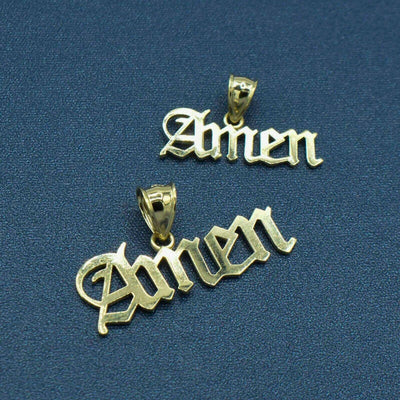 Old English Script "Amen" Pendant Solid 10K Yellow Gold - bayamjewelry