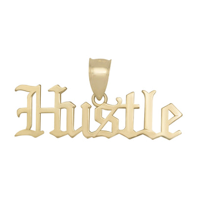 Old English Script "Hustle" Pendant Solid 10K Yellow Gold - bayamjewelry