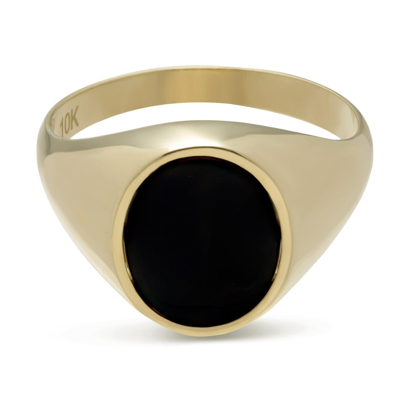 Oval Black Onyx Signet Ring Solid 10K Yellow Gold - bayamjewelry