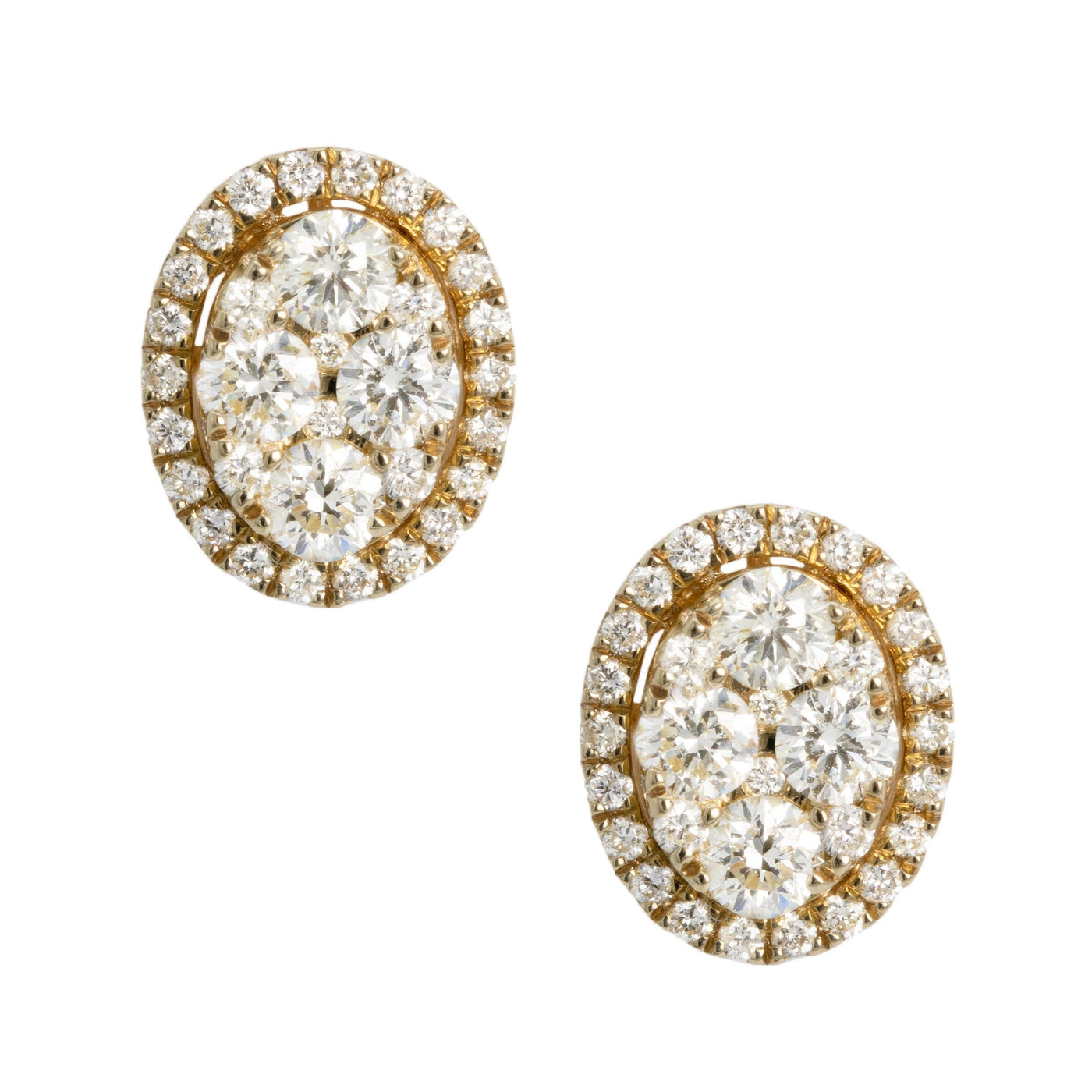 Oval Halo Cluster Diamond Stud Earrings 1.15ct 14K Yellow Gold - bayamjewelry