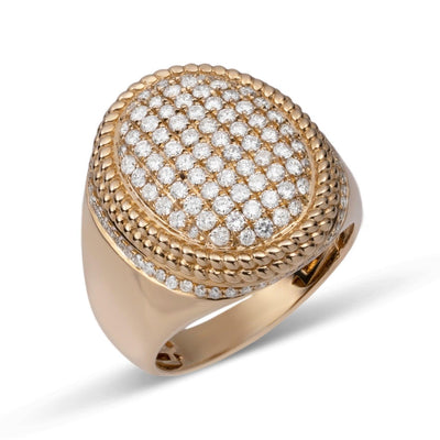 Oval Signet Diamond Ring 1.95ct 14K Yellow Gold - bayamjewelry