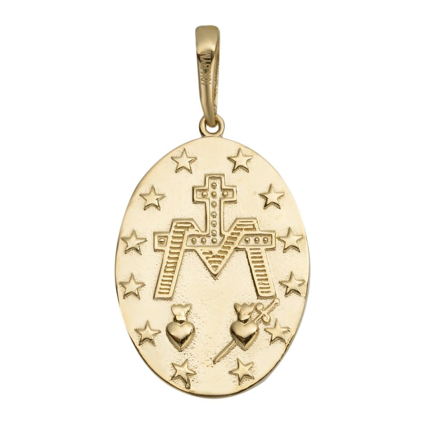 Oval Textured Miraculous Mary Pendant Solid 10K Yellow Gold - bayamjewelry