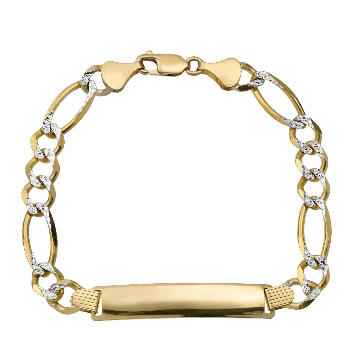 Pave Figaro Link ID Bracelet 10K Yellow White Gold - Solid - bayamjewelry
