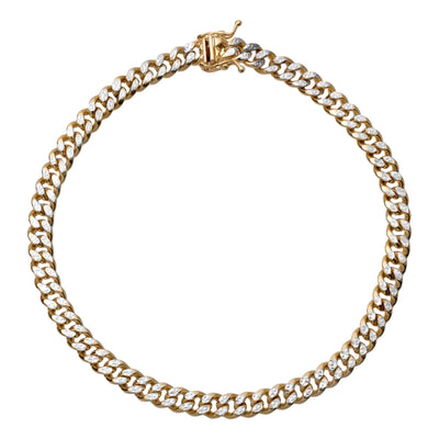 Pave Miami Cuban Link Chain Anklet 14K Yellow White Gold - bayamjewelry