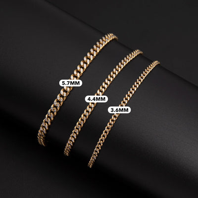 Pave Miami Cuban Link Chain Anklet 14K Yellow White Gold - bayamjewelry