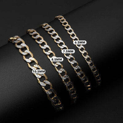 Pave Miami Curb Link Bracelet 10K Yellow White Gold - Hollow - bayamjewelry