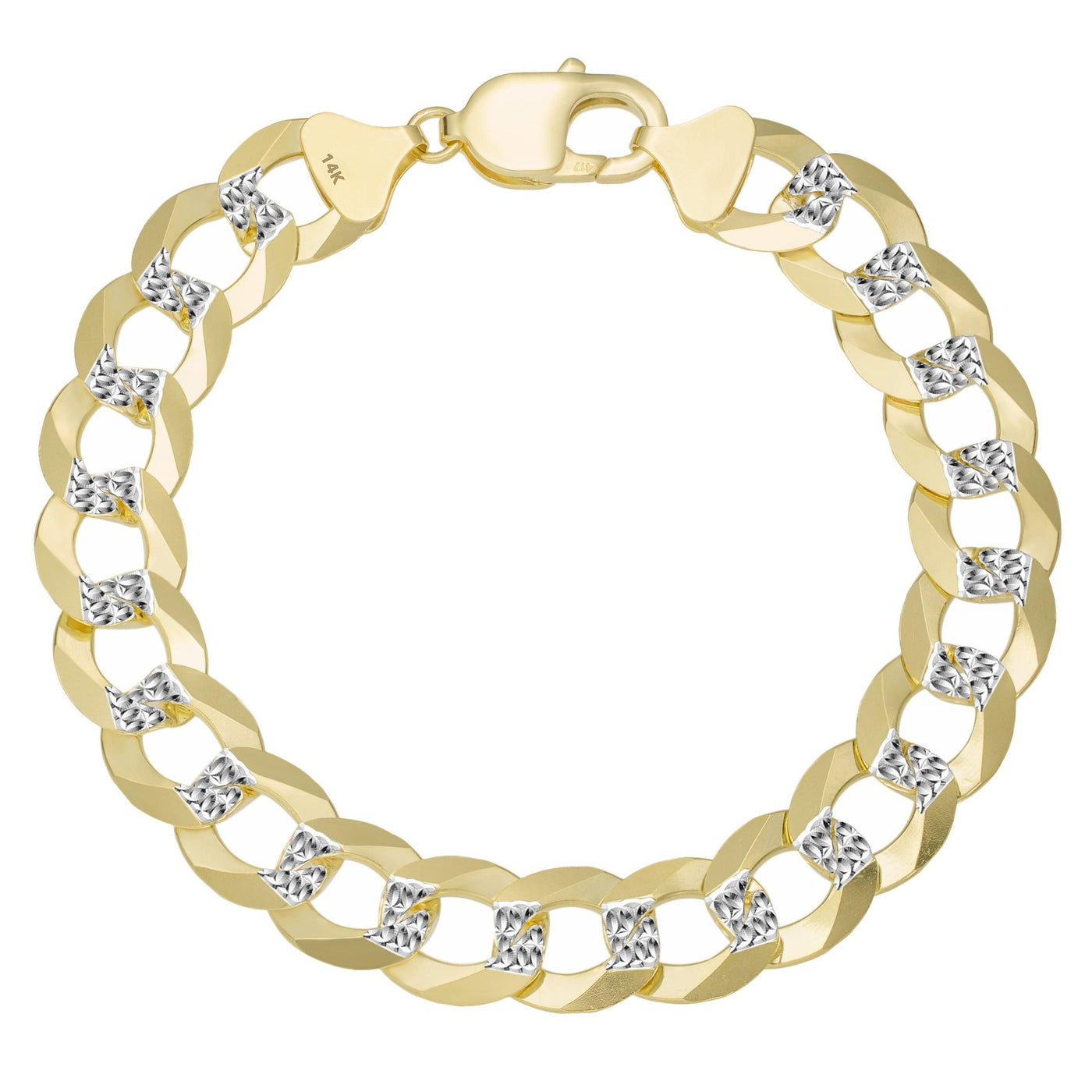 Pave Miami Curb Link Bracelet 14K Yellow White Gold - Solid - bayamjewelry