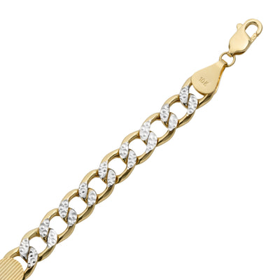 Pave Miami Curb Link ID Bracelet 10K Yellow White Gold - Hollow - bayamjewelry