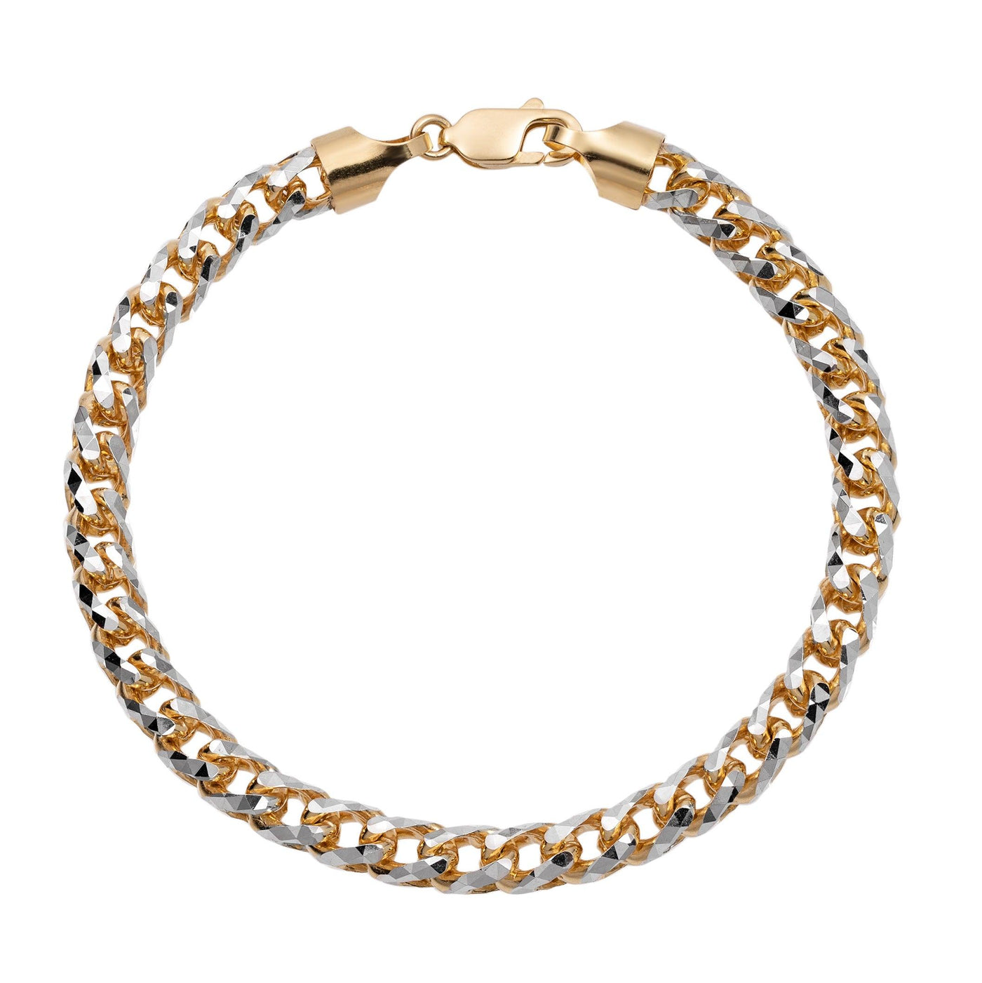Pave Round Franco Chain Bracelet 10K Yellow White Gold - bayamjewelry