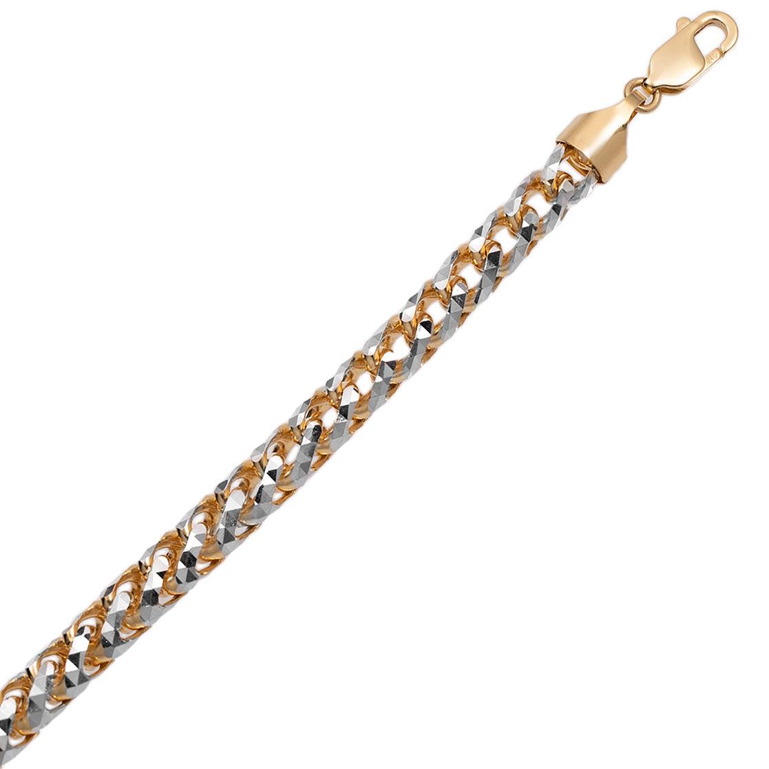 Pave Round Franco Chain Bracelet 10K Yellow White Gold - bayamjewelry