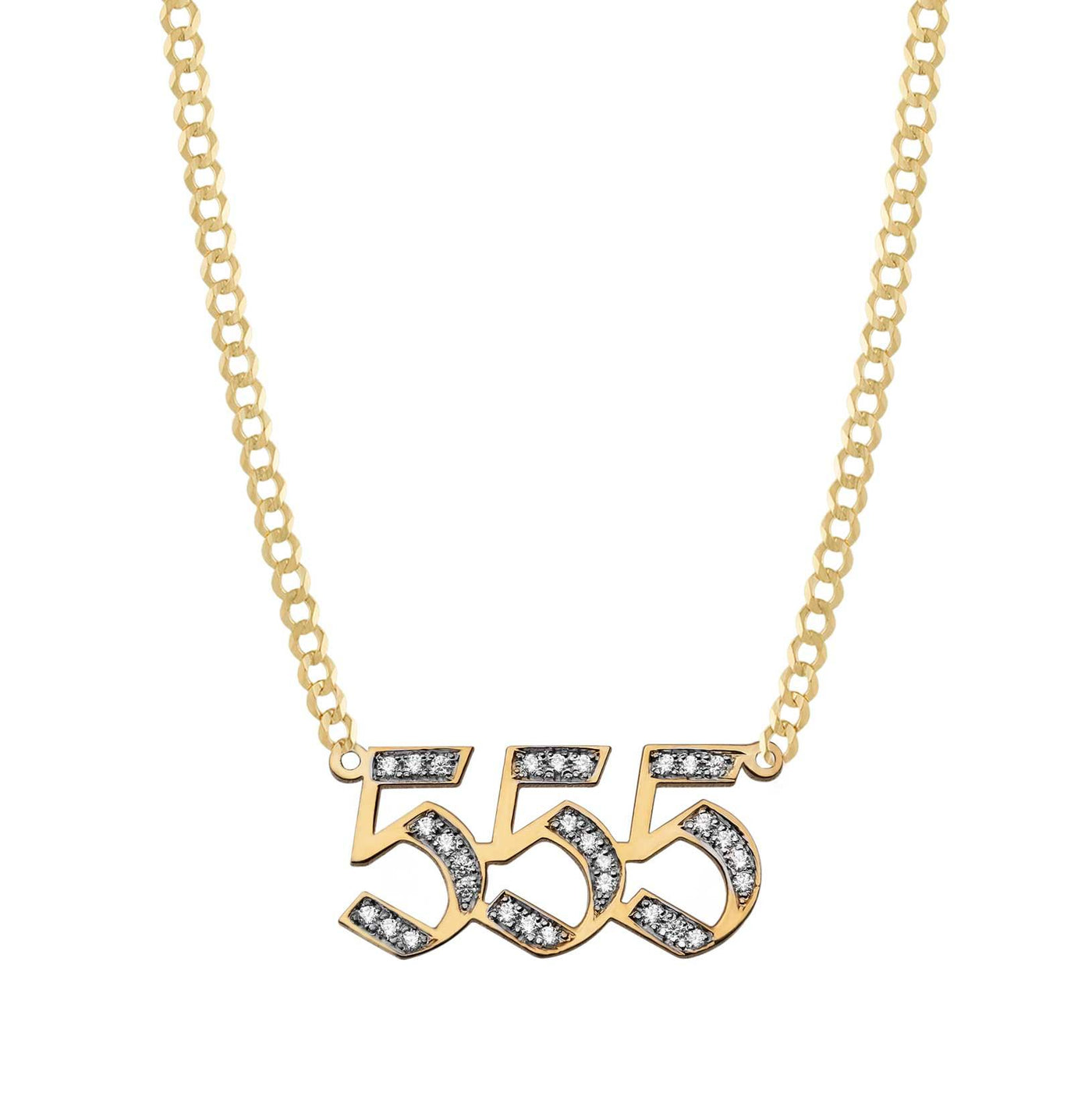 Personalized Diamond Number Necklace 14K Gold - Style 154 - bayamjewelry