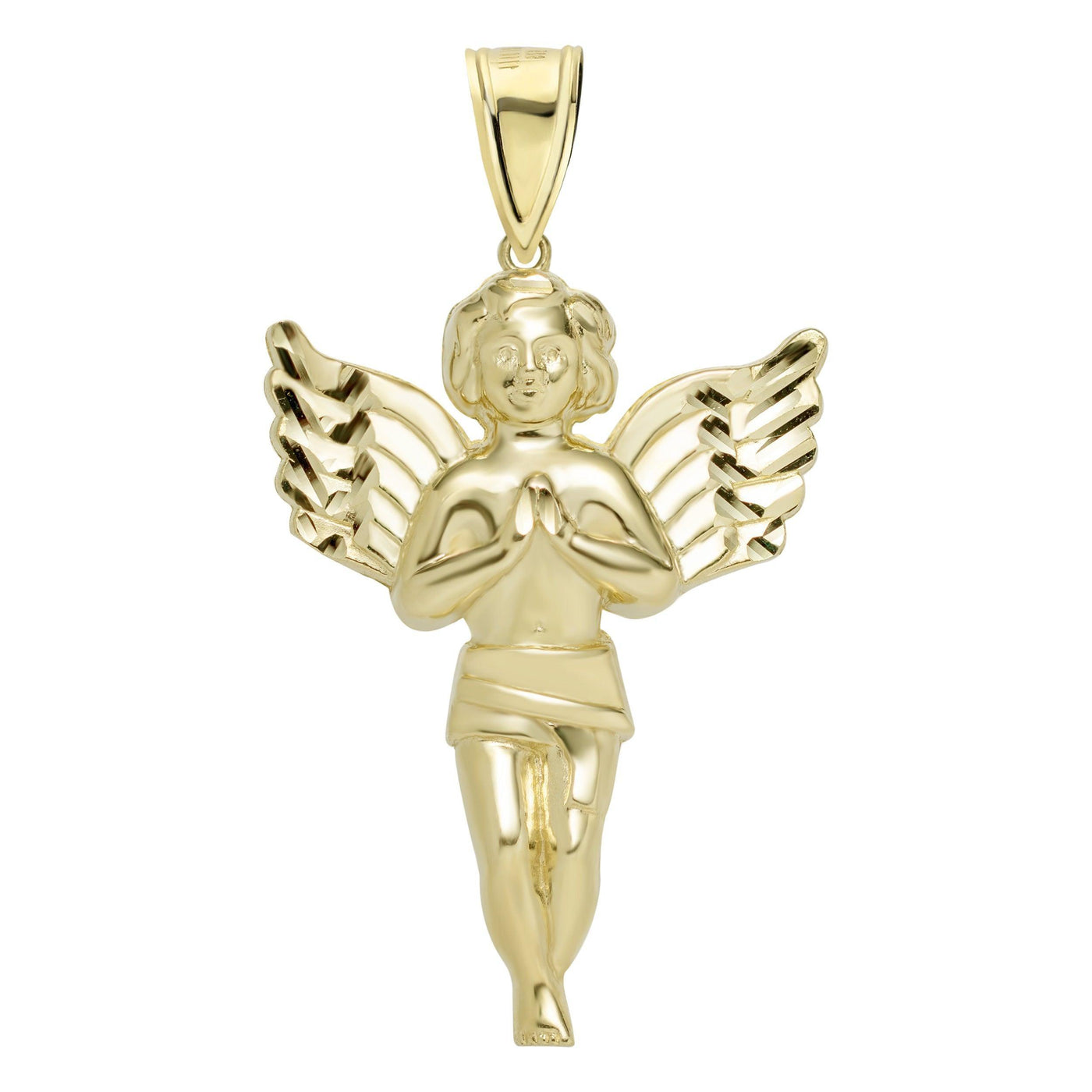 Praying Baby Angel Diamond Cut Pendant Solid 10K Yellow Gold - bayamjewelry
