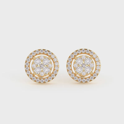 Men's Double-Frame Cluster Diamond Stud Earrings 0.54ct 14K Gold
