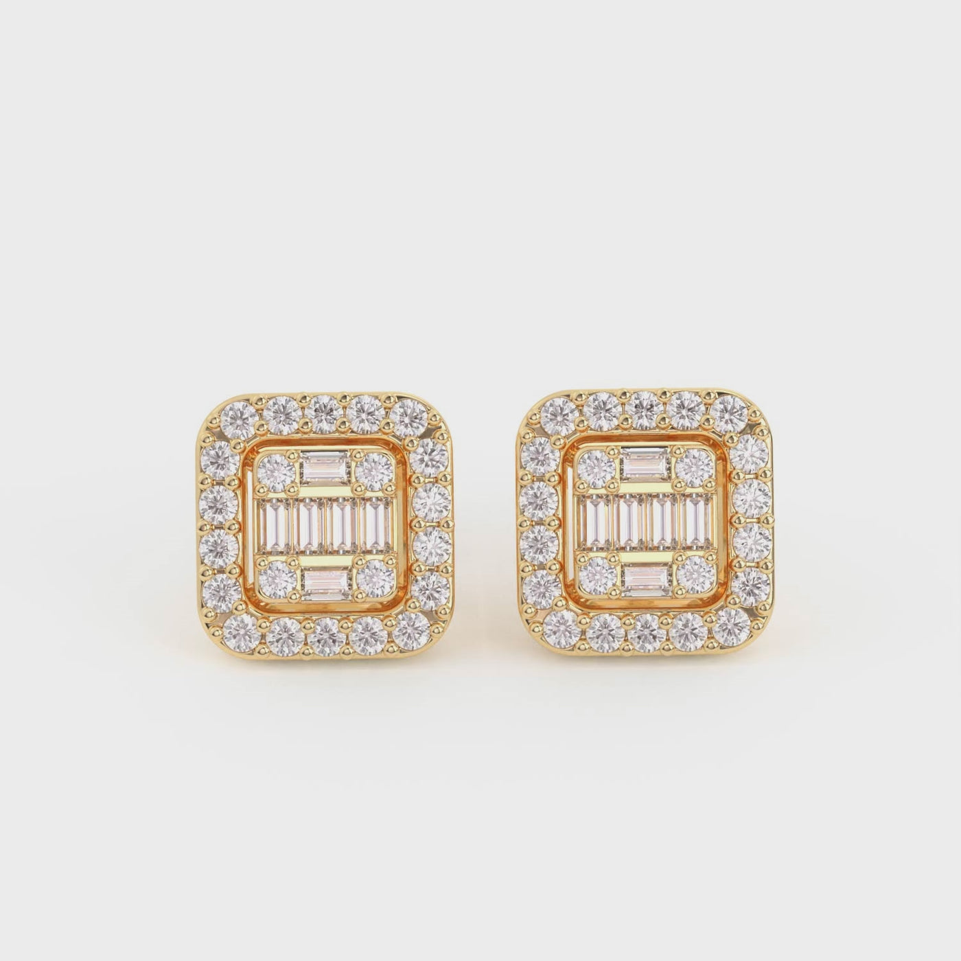 Men's Baguette & Round Composite Diamond Stud Earrings 0.71ct 14K Gold