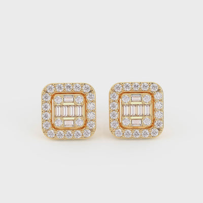 Men's Baguette & Round Composite Diamond Stud Earrings 0.71ct 14K Gold