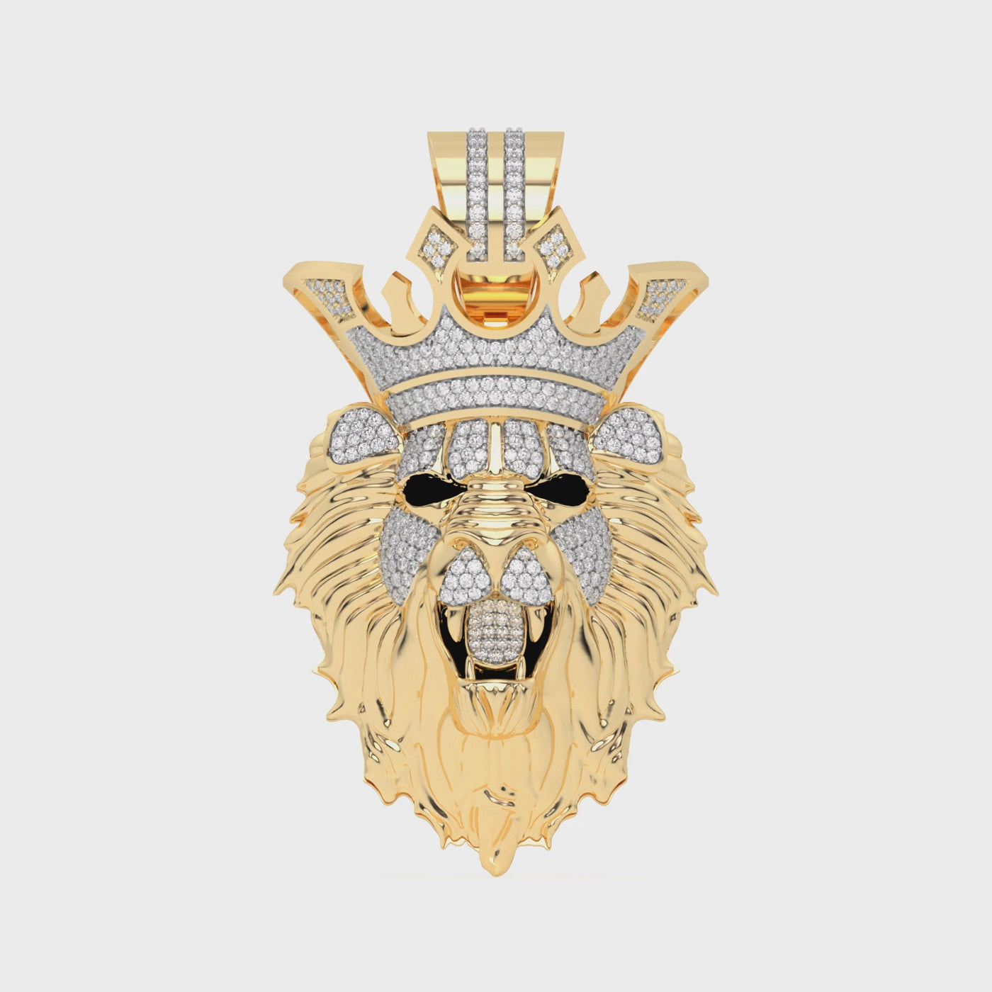1 3/4" Diamond Lion Head with Crown Pendant 0.98ctw 10K Yellow Gold