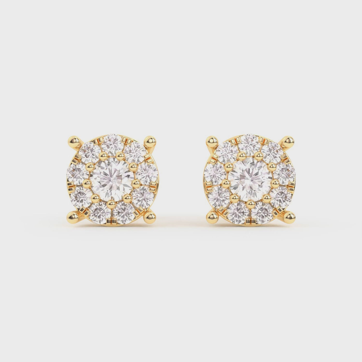 Men's Round Cluster Diamond Stud Earrings 0.48ct 14K Gold