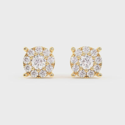 Men's Round Cluster Diamond Stud Earrings 0.48ct 14K Gold