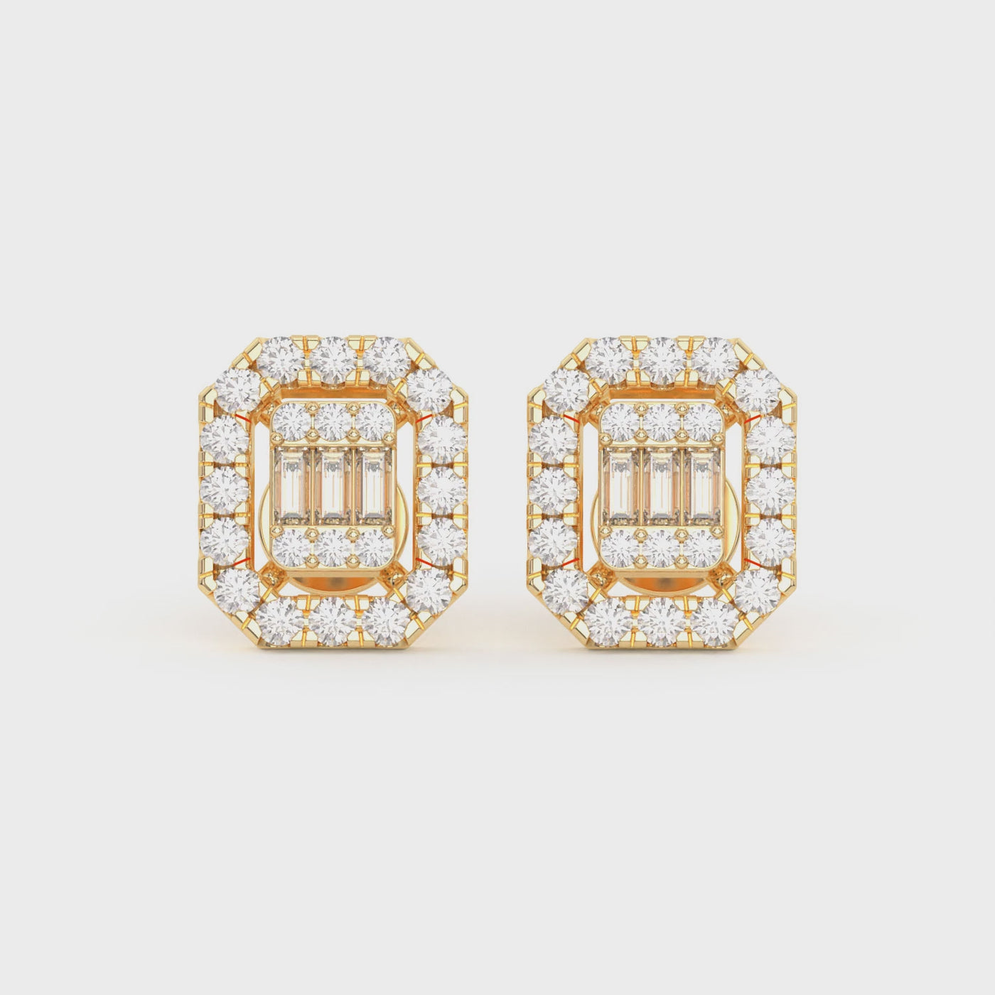 Women's Emerald Baguette & Round Diamond Stud Earrings 0.51ct 14K Gold