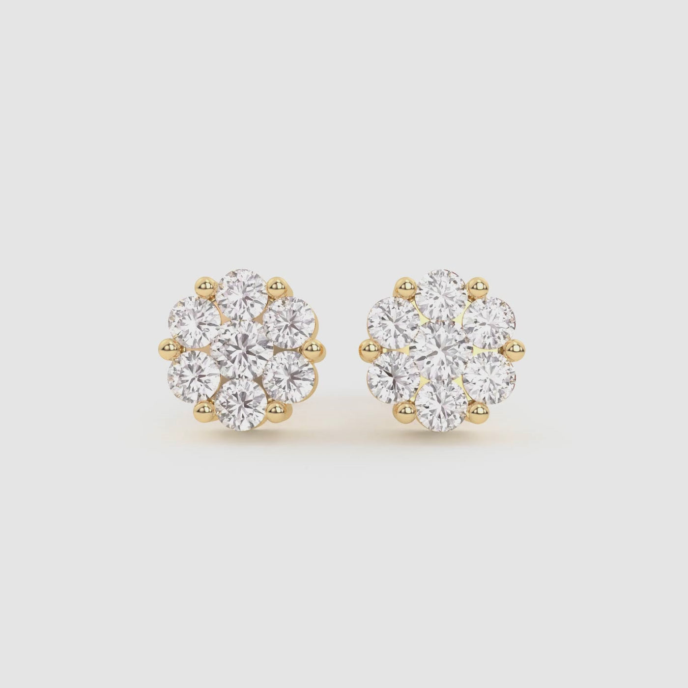 Men's Flower Cluster Diamond Stud Earrings 14K Gold