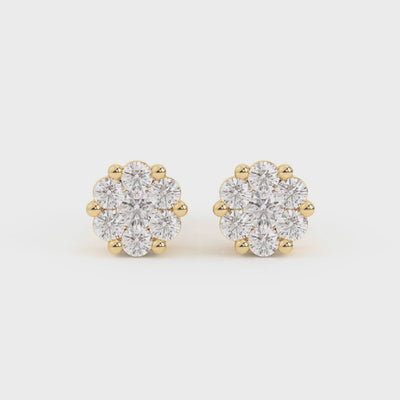 Men's Flower Cluster Diamond Stud Earrings 0.29ct 14K Gold