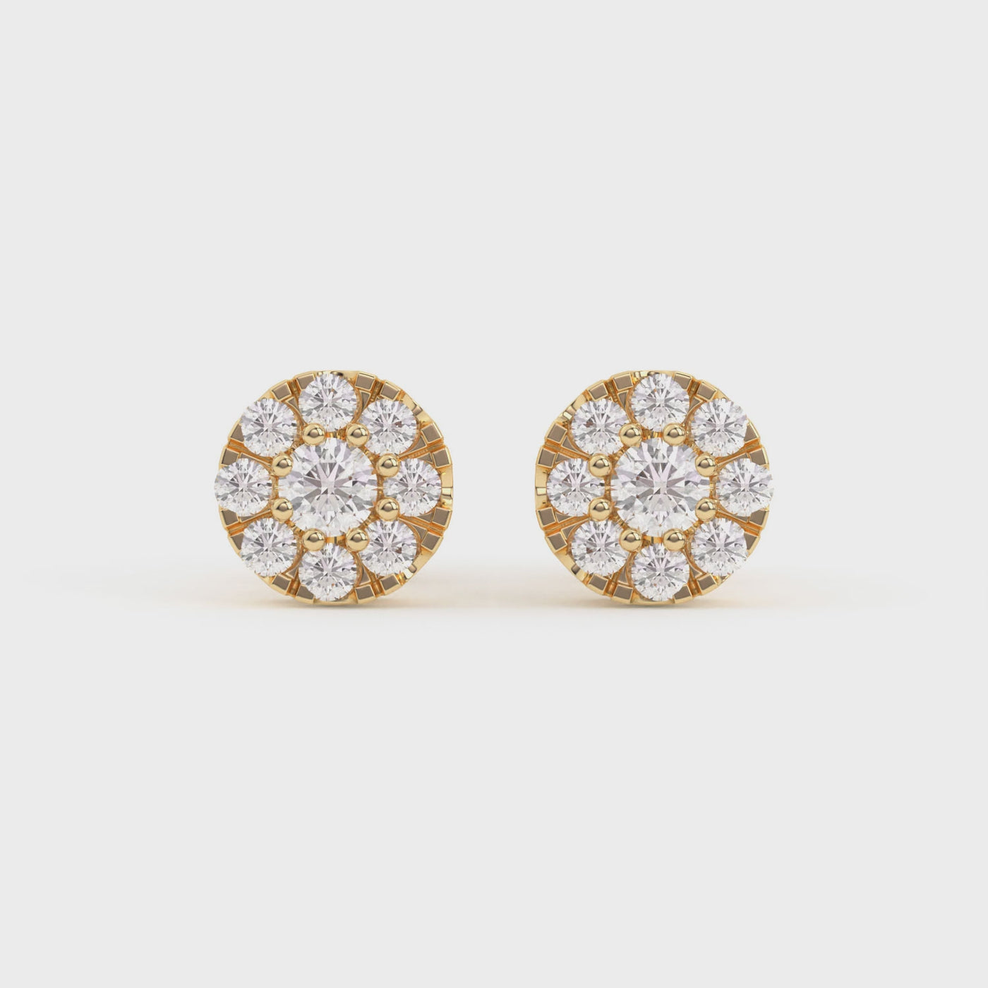 Men's Round Cluster Diamond Stud Earrings 0.31ct 14K Gold