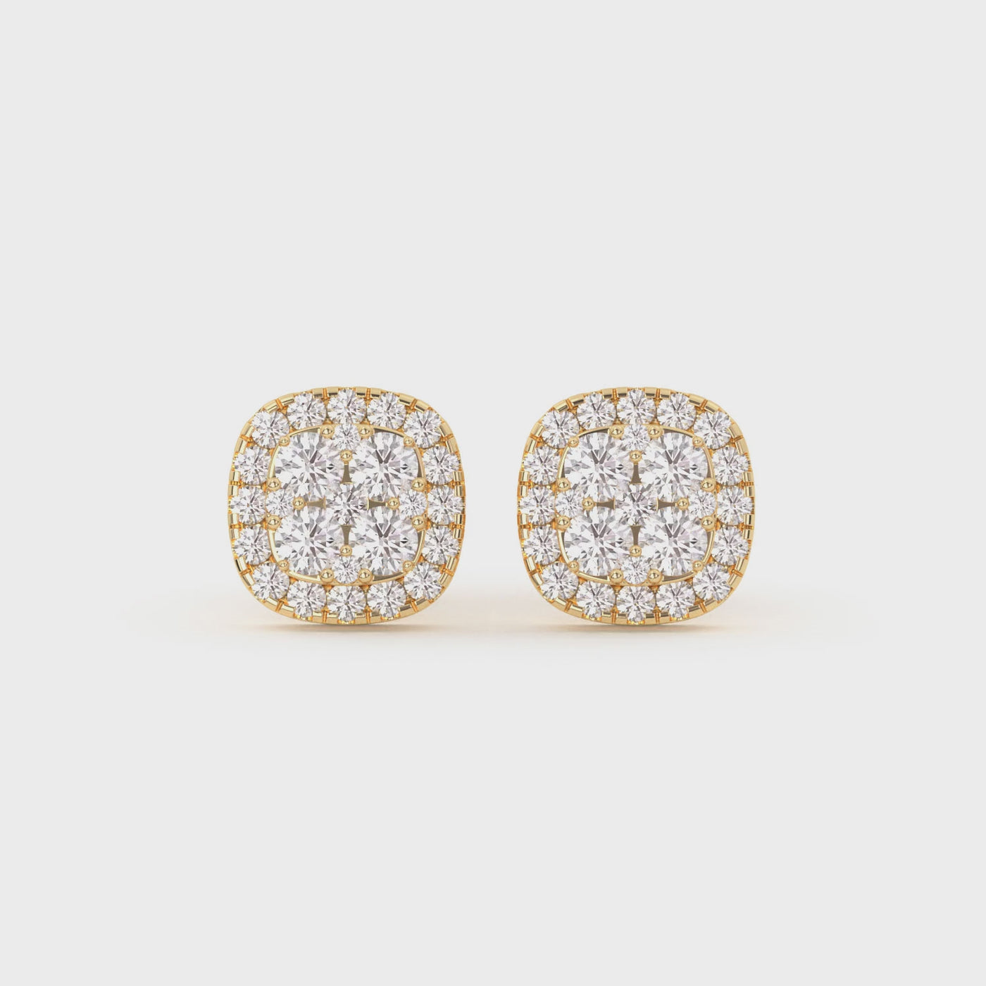 Women's Cushion Halo Cluster Diamond Stud Earrings 0.77ct 14K Gold