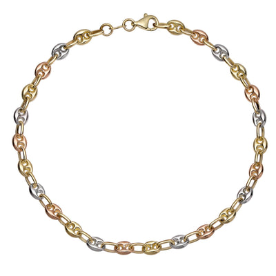 Puffed Gucci Link Chain Anklet 14K Tri-Color Gold - bayamjewelry