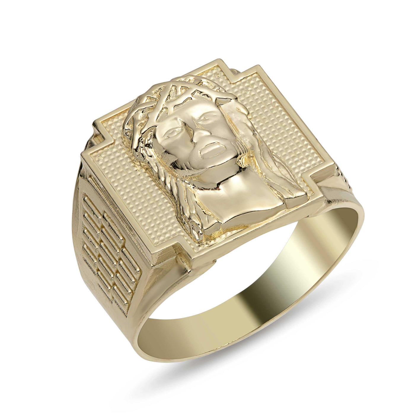 Railroad Design Jesus Signet Ring Solid 10K Yellow Gold - bayamjewelry