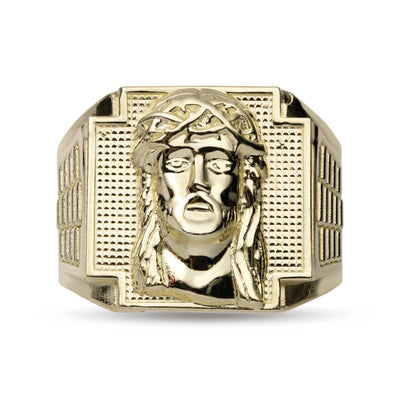 Railroad Design Jesus Signet Ring Solid 10K Yellow Gold - bayamjewelry