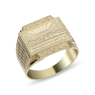 Railroad Design Last Supper Signet Ring Solid 10K Yellow Gold - bayamjewelry