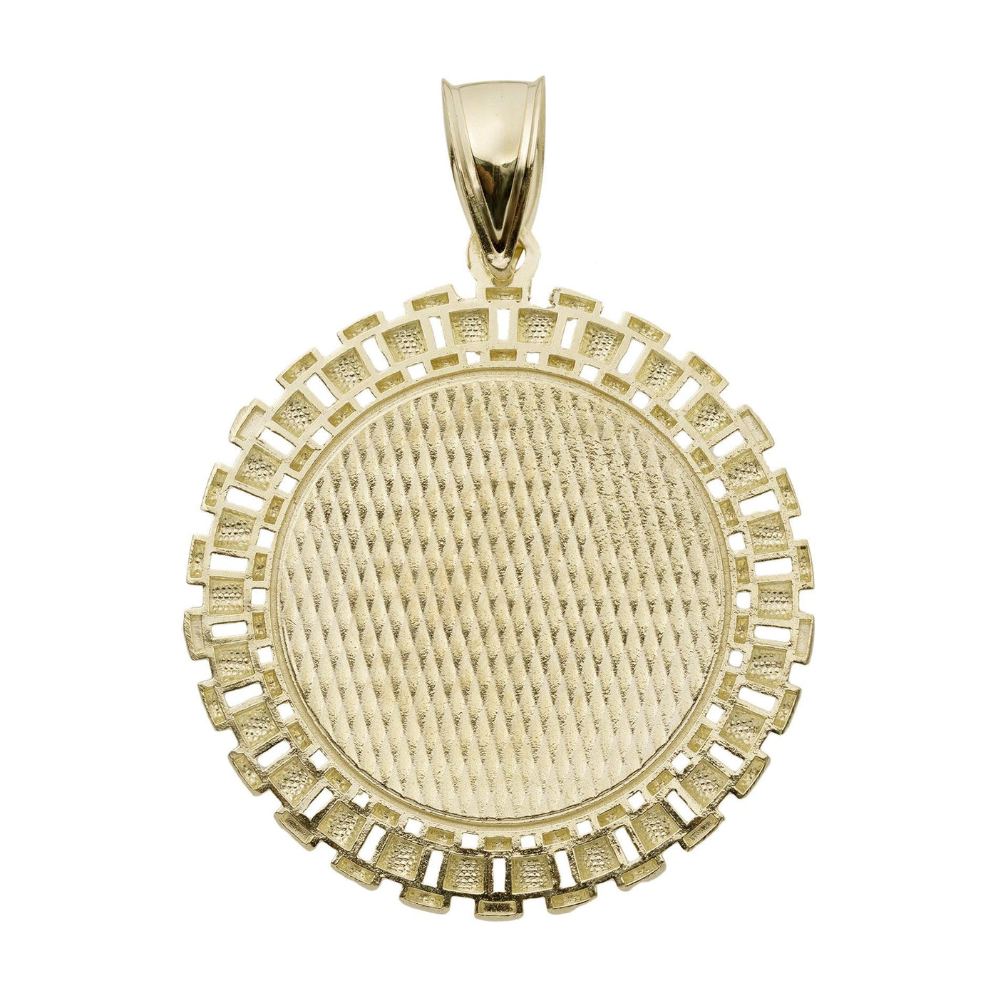 Railroad Frame Round Medallion Pendant Real 10K Yellow Gold All Sizes - bayamjewelry