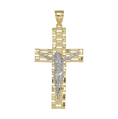 Railroad Jesus Cross Crucifix Pendant Solid 10K Yellow Gold - bayamjewelry