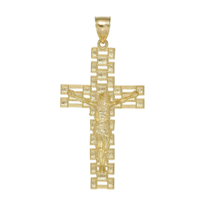 Railroad Jesus Cross Crucifix Pendant Solid 10K Yellow Gold - bayamjewelry