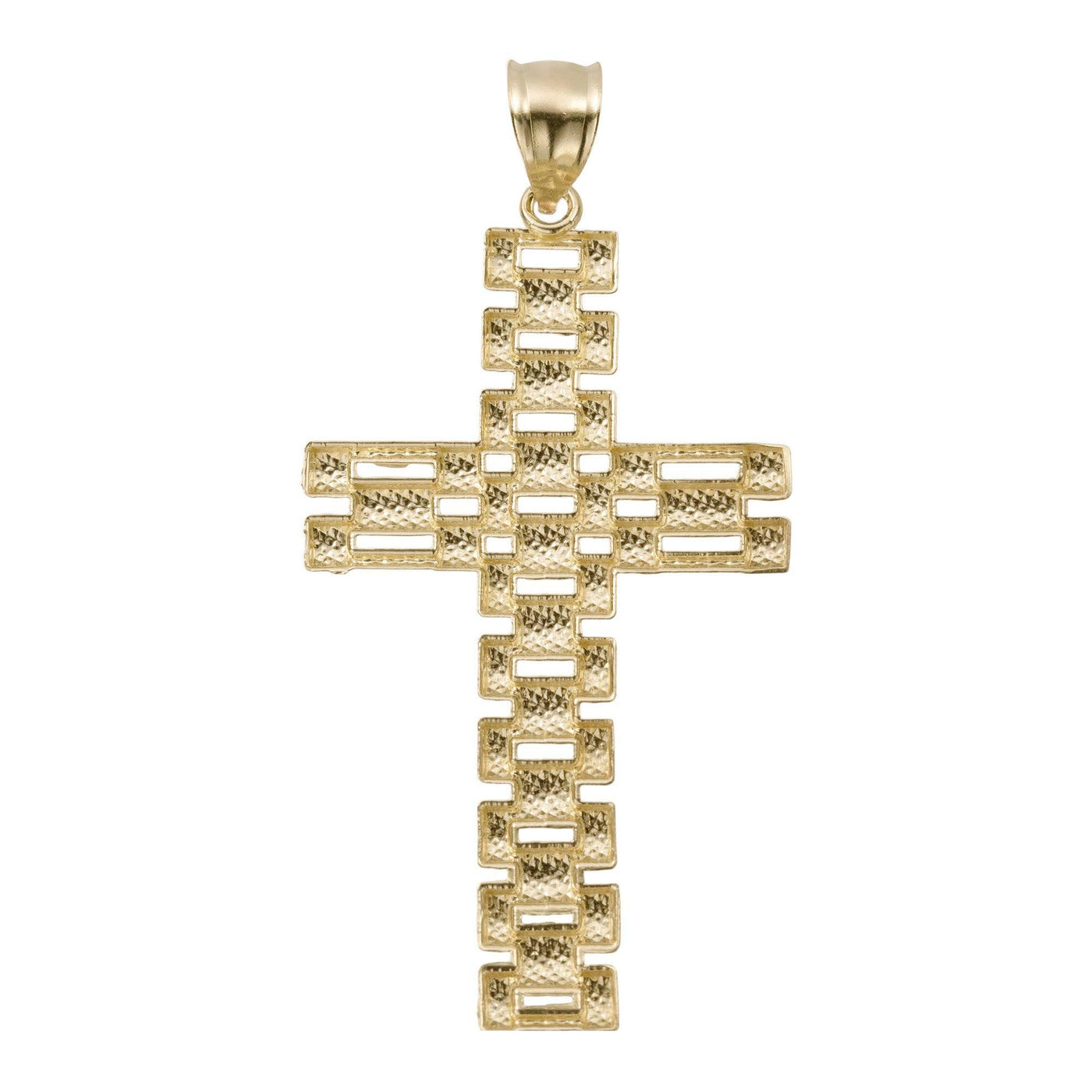 Rlx Railroad Cross Textured Pendant 10K Yellow Gold - bayamjewelry