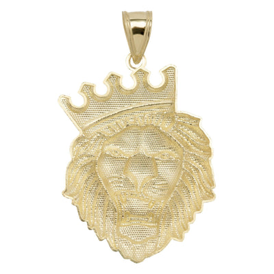 Roaring Lion Head Crown Pendant Charm 10K Yellow Gold - bayamjewelry
